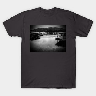 Black and white river and boat picture T-Shirt